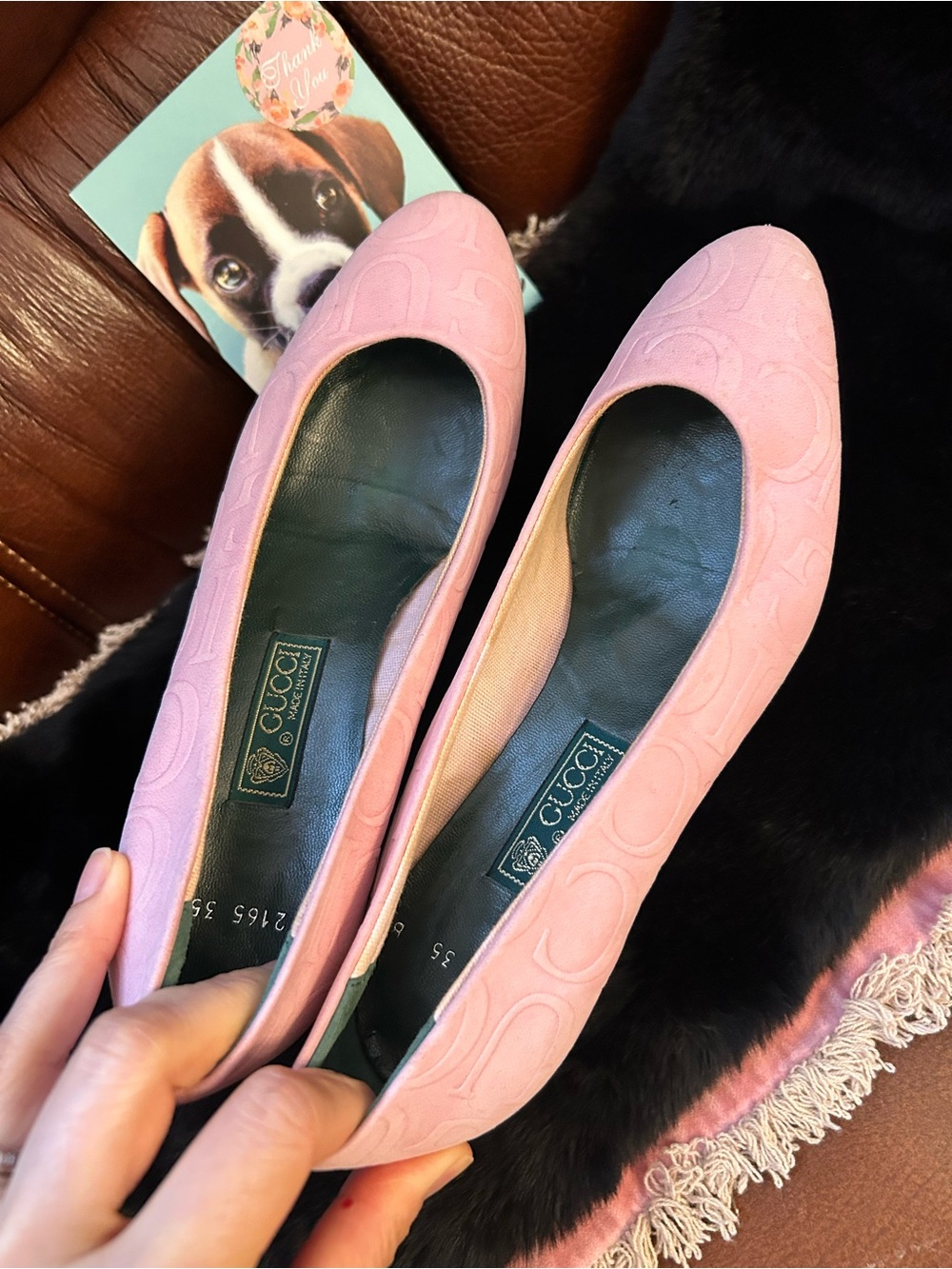 Gucci Pink Embossed Logo Ballet pumps - Picture 1 of 4